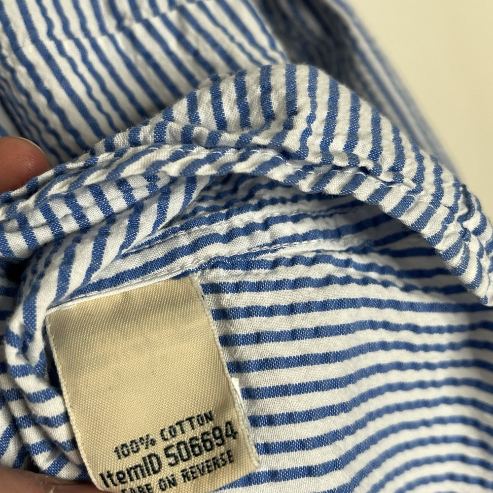 LL Bean Seersucker Striped Shirt Blue Womens Small Preppy Nautical Fisherman - Picture 6 of 7